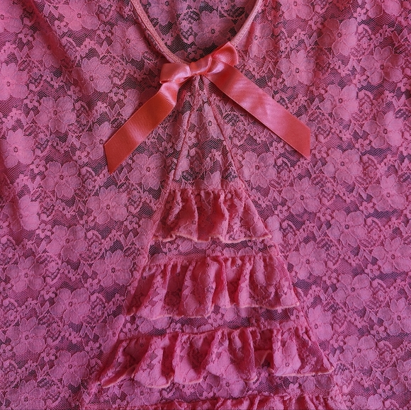 Y2K Pink Lace Babydoll Ruffled Slip Dress - Medium - Picture 3 of 9